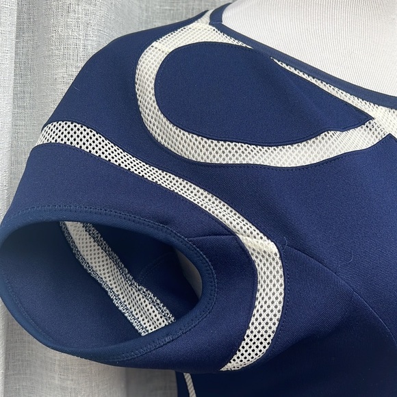 Junya Wantanabe Comme des Garcons neoprene mesh panel dress, blue and white - Picture 3 of 10